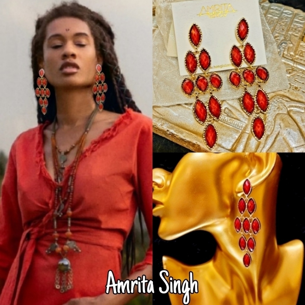 NWT Amrita Singh Easter Jocasta Red Coral Gold Drop Earrings